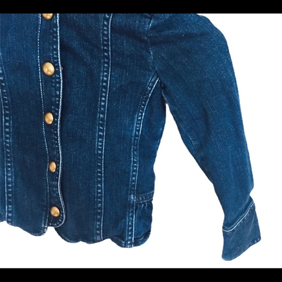 GAP Kids 1969 Collarless Jean Jacket With Gold Button Front Denim Blue Girl 6-7Y - Picture 6 of 9